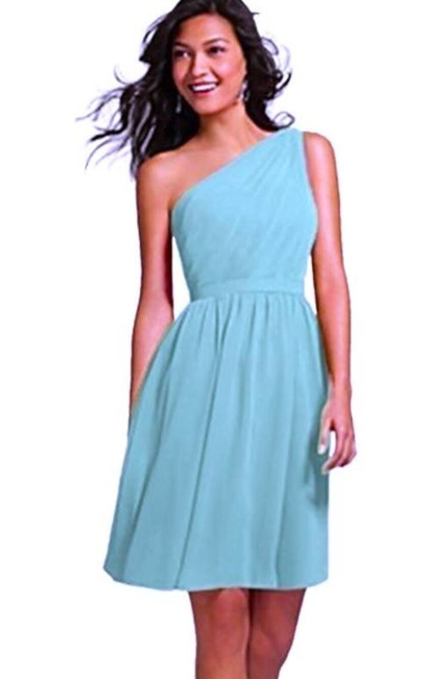Alfred Angelo One Shoulder Bridesmaid Cocktail Dress Pool Aqua Blue Chiffon sz 2